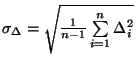 $\sigma_\Delta = \sqrt{\frac{1}{n-1}\sum \limits_{i=1}^{n} \Delta^2_i}$