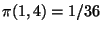 $\pi(1,4)=1/36$