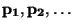 $\bf p_1, p_2, \ldots$