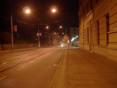 toward Red Church, a row of bad lamps at right